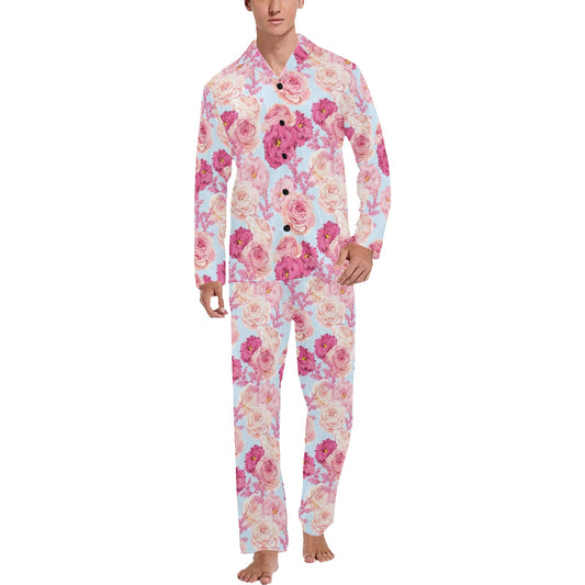 Lisianthus Pattern Print Design LT05 Men's Long Pajama Set