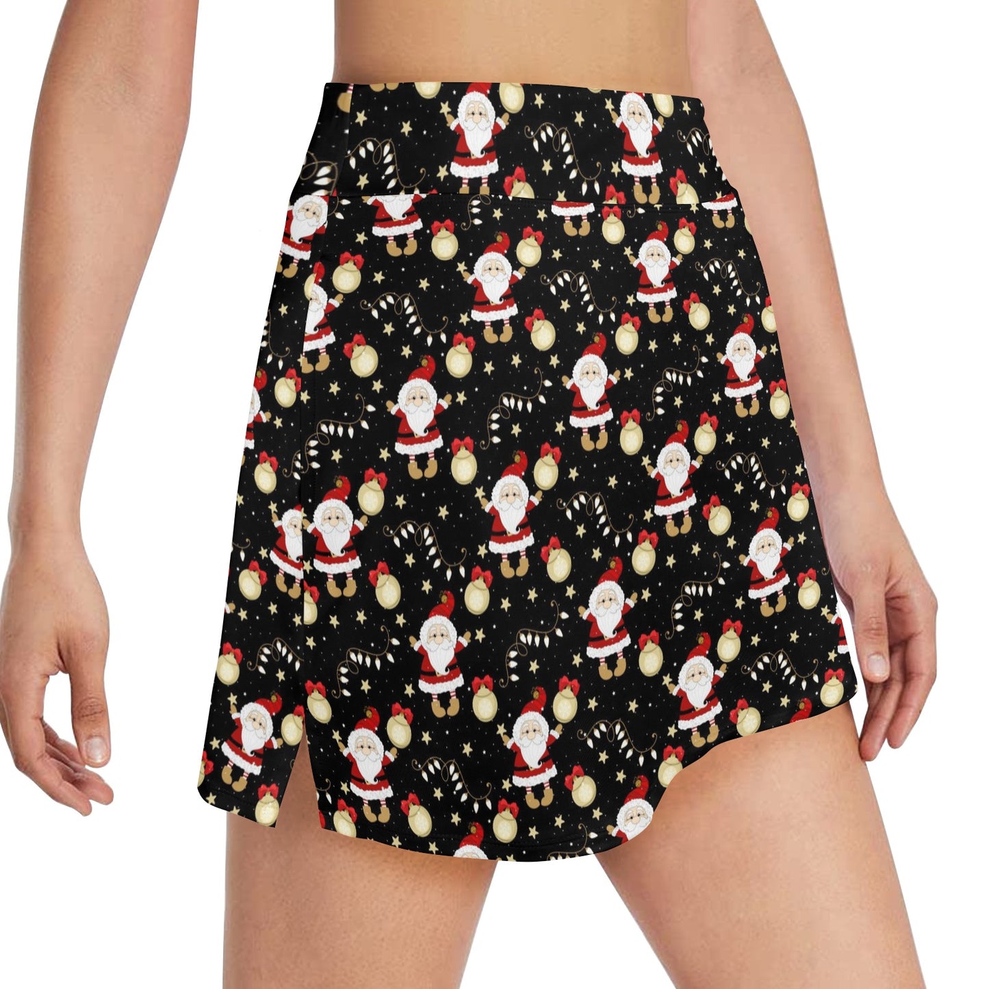 Santa Christmas Themed Print Design LKS307 Women's Golf Skirt with Pocket