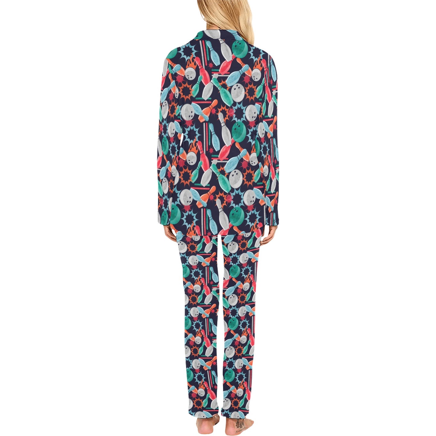Bowling Pattern Print Design 08 Women's Long Pajama Set