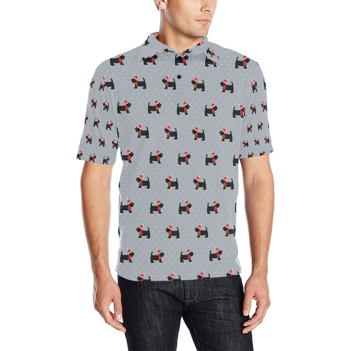Scottish Christmas Themed Terriers Print Design LKS3018 Men Polo Shirt