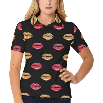 Lip Pattern Print Design 03 Women's Polo Shirt