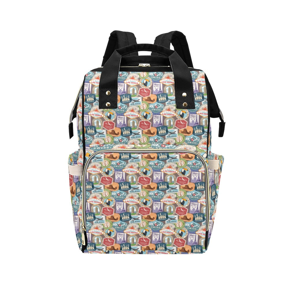 Travel Stamp Print Design LKS301 Diaper Bag Backpack