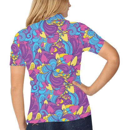Psychedelic Mushroom Pattern Print Design A03 Women's Polo Shirt