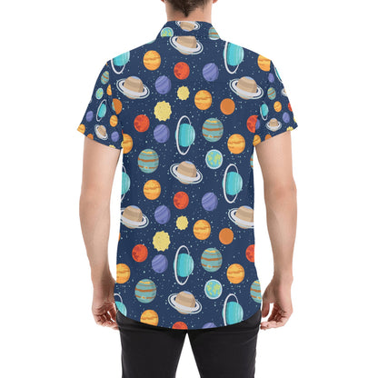 Planet With Star Print Design LKS303 Men Short Sleeve Button Up Shirt