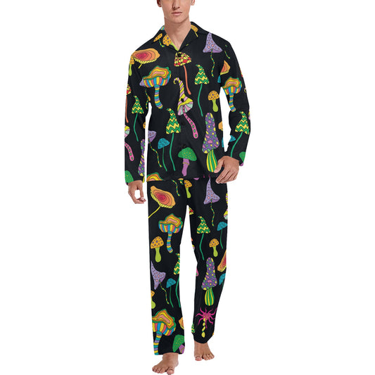 Psychedelic Mushroom Pattern Print Design A02 Men's Long Pajama Set
