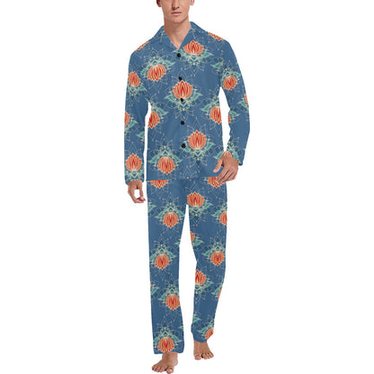 lotus Boho Pattern Print Design LO07 Men's Long Pajama Set