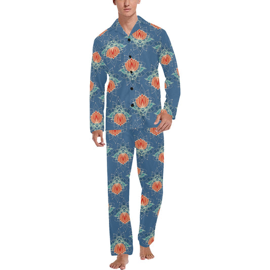 lotus Boho Pattern Print Design LO07 Men's Long Pajama Set
