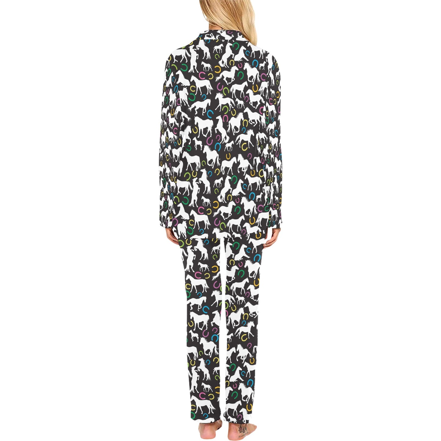 Horse Hoof Colorful Print Design LKS301 Women's Long Pajama Set