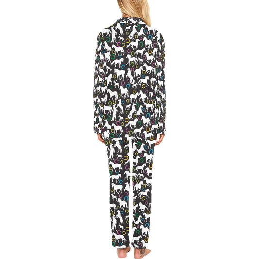 Horse Hoof Colorful Print Design LKS301 Women's Long Pajama Set