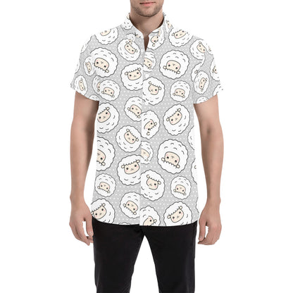 Sheep Print Design LKS401 Men Short Sleeve Button Up Shirt