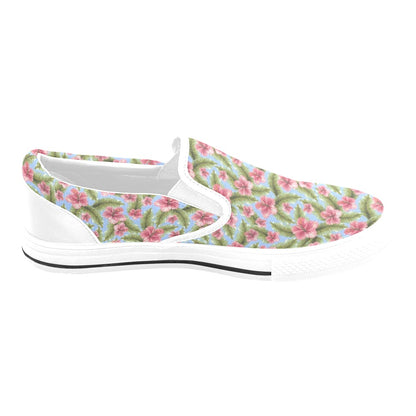 Tropical Flower Print Design LKS301 White Slip Ons Canvas Women's Shoes
