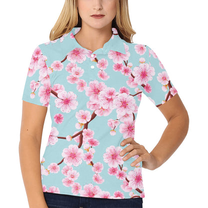 Cherry Blossom Pattern Print Design CB04 Women's Polo Shirt