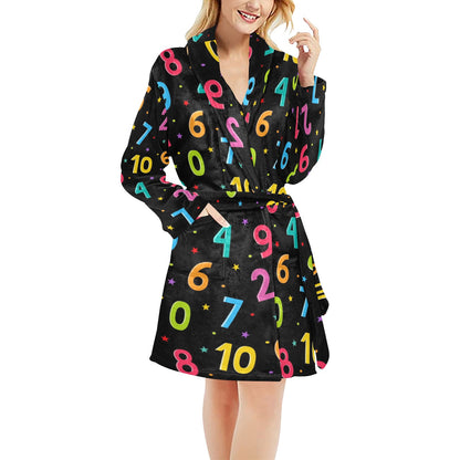 Number Pattern Print Design A04 Women's Fleece Robe