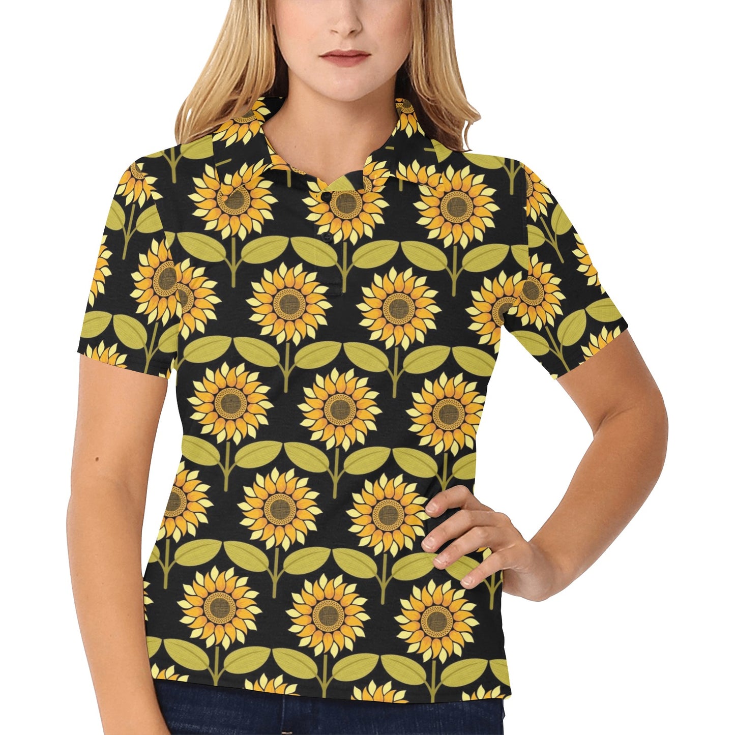 Sunflower Pattern Print Design SF015 Women's Polo Shirt