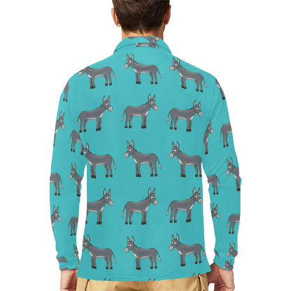 Donkey Pattern Print Design 01 Long Sleeve Polo Shirt For Men's