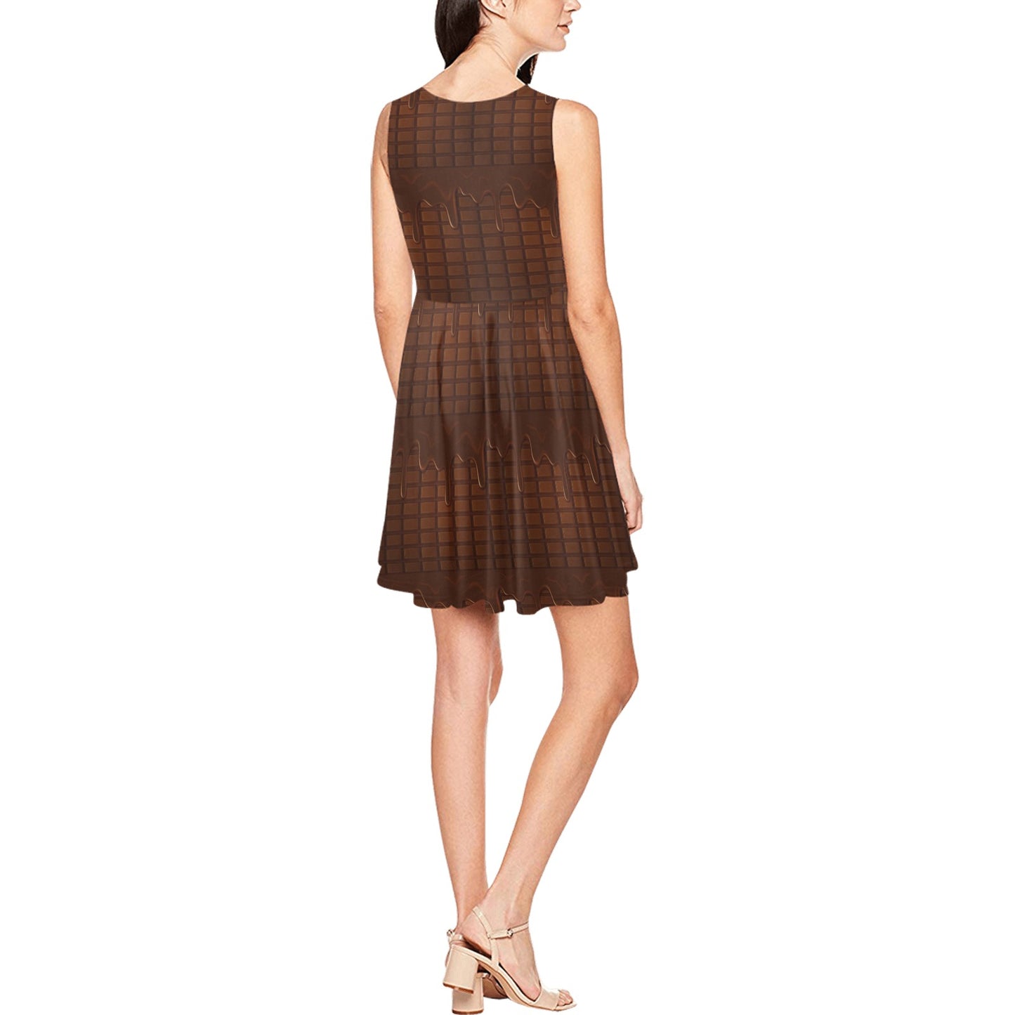 Chocolate Pattern Print Design 01 Sleeveless Dress