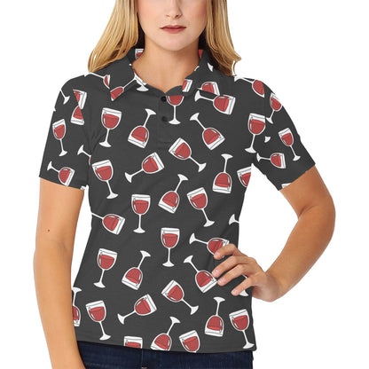 Wine Glass Print Design LKS303 Women's Polo Shirt