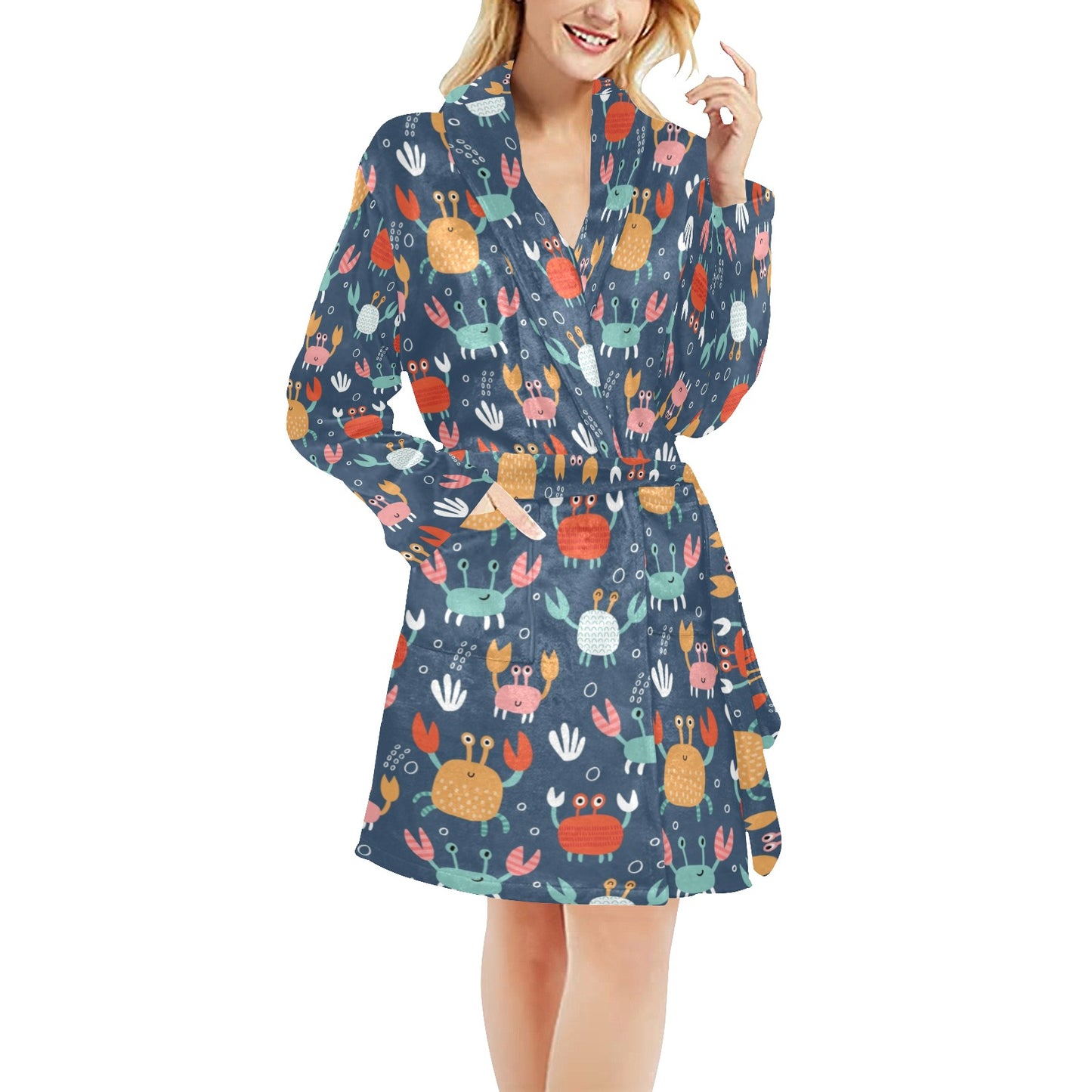 Crab Pattern Print Design 05 Women's Fleece Robe