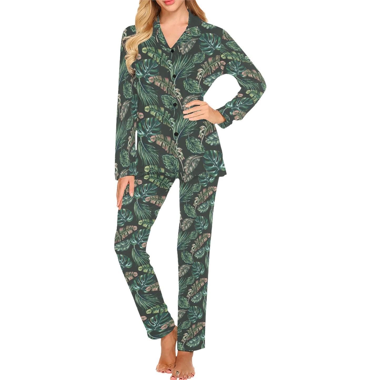 Banana Leaf Pattern Print Design 05 Women's Long Pajama Set