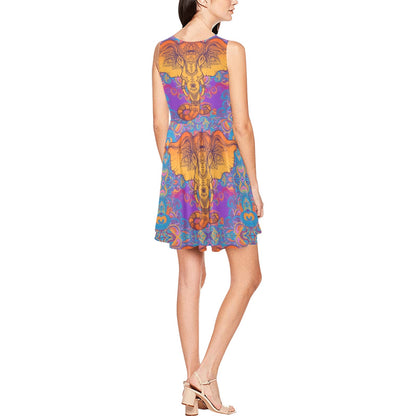 Gold Elephant Indian Sleeveless Dress