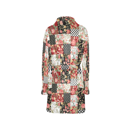 Patchwork Flower Pattern Print Design 03 Women's Fleece Robe