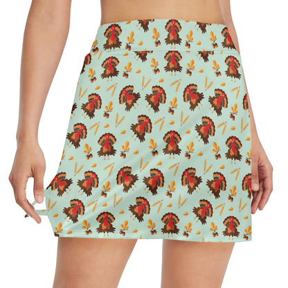 Thanksgiving Print Design LKS309 17" Golf & Pickleball Skort with Pockets