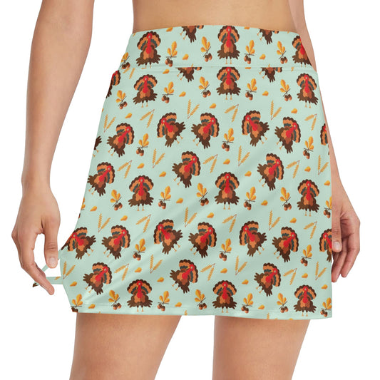 Thanksgiving Print Design LKS309 17" Golf & Pickleball Skort with Pockets