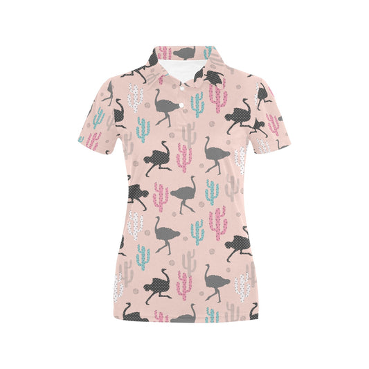 Ostrich Pattern Print Design 03 Women's Polo Shirt