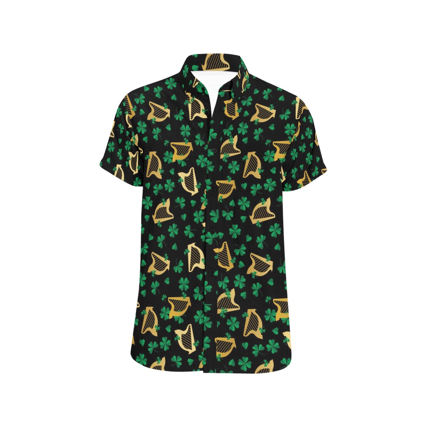 Harp Print Design LKS402 Men Short Sleeve Button Up Shirt