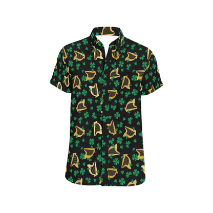 Harp Print Design LKS402 Men Short Sleeve Button Up Shirt