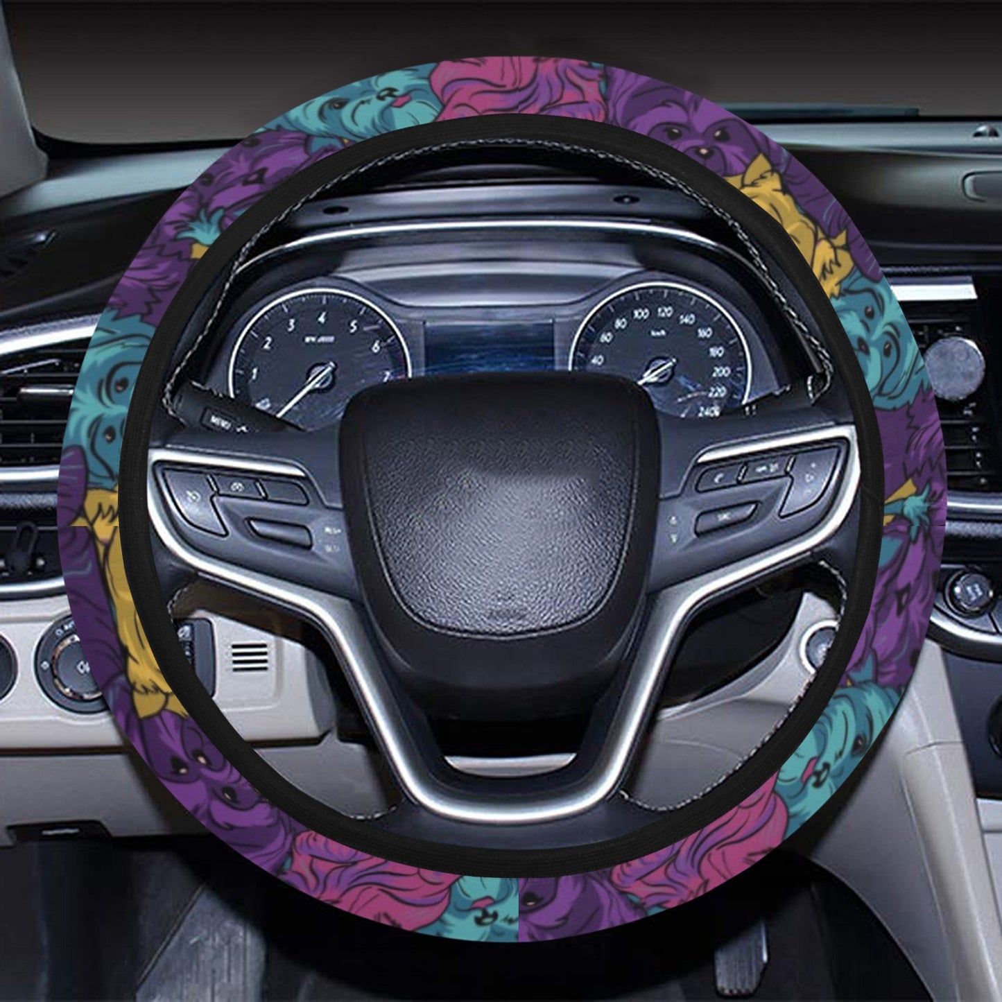 Yorkshire Terriers Print Design LKS3010 Steering Wheel Cover with Elastic Edge