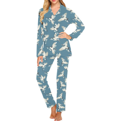 Crane Pattern Print Design 02 Women's Long Pajama Set