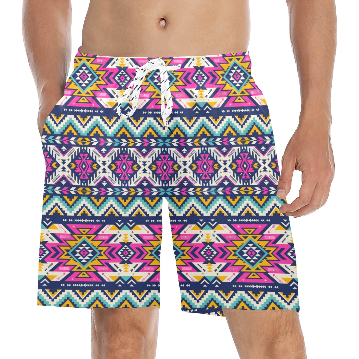 Aztec Pink Geometric Print Pattern Men's Swim Trunks Beach Shorts