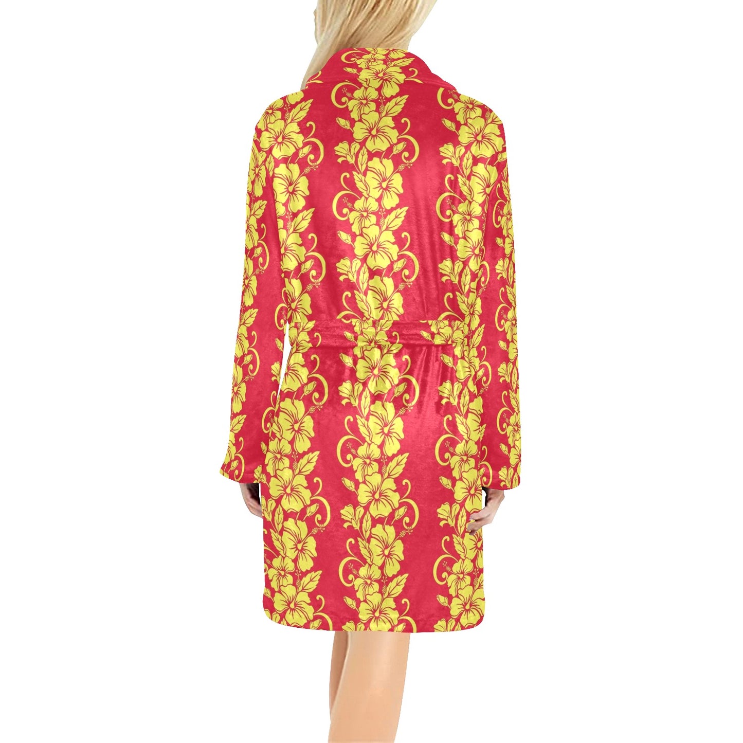 Orange Hibiscus Pattern Print Design HB018 Women's Fleece Robe