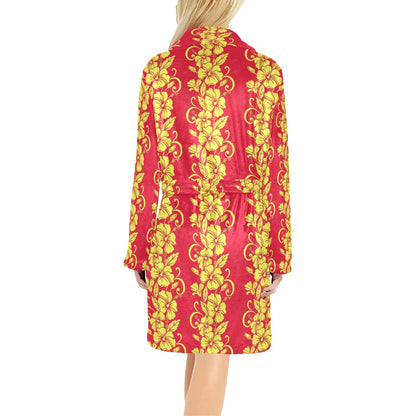Orange Hibiscus Pattern Print Design HB018 Women's Fleece Robe
