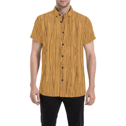 Wood Texture Print Design LKS301 Men Short Sleeve Button Up Shirt