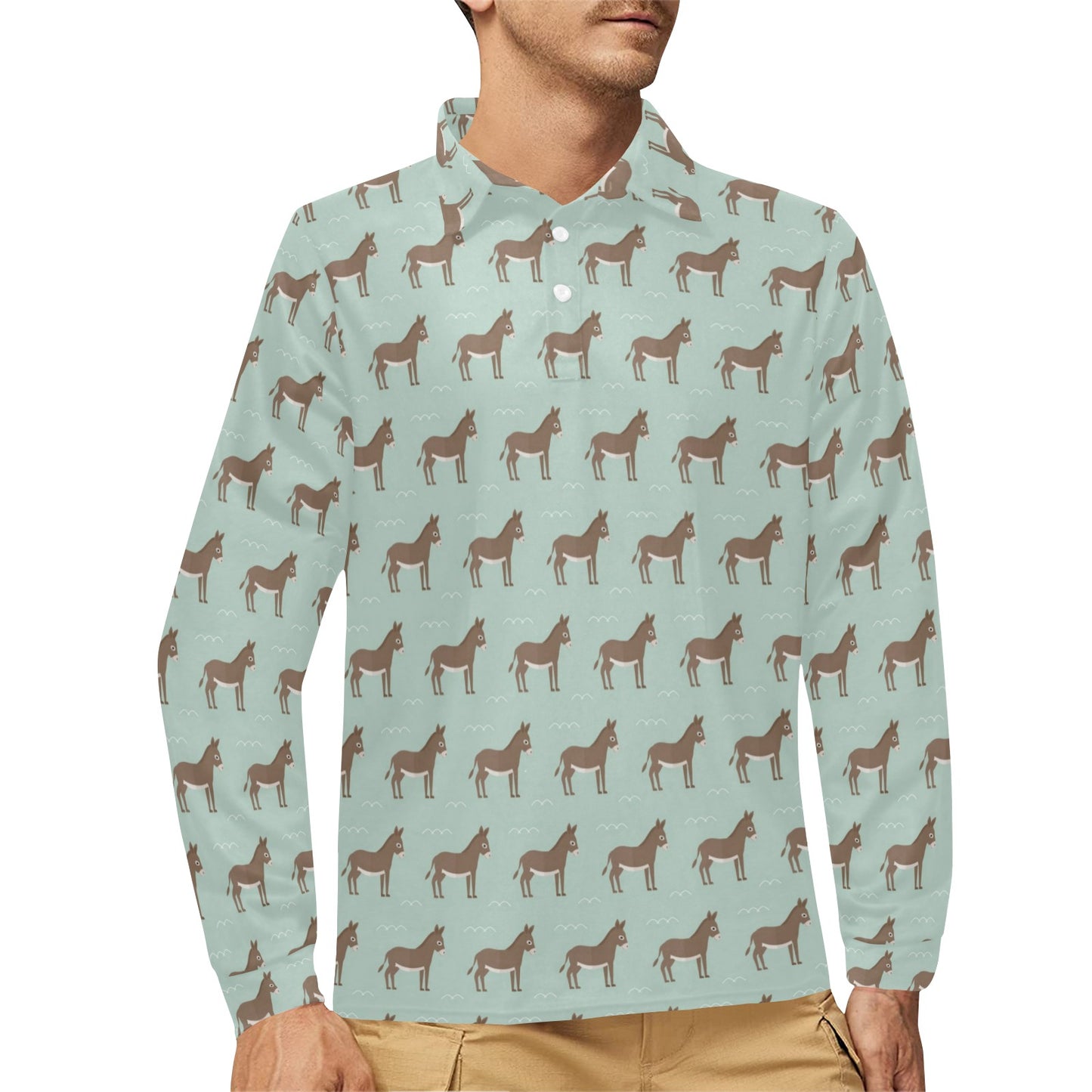Donkey Print Design LKS402 Long Sleeve Polo Shirt For Men's