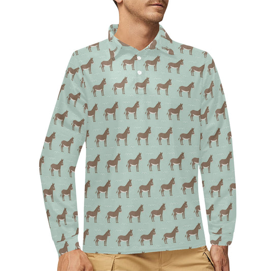 Donkey Print Design LKS402 Long Sleeve Polo Shirt For Men's