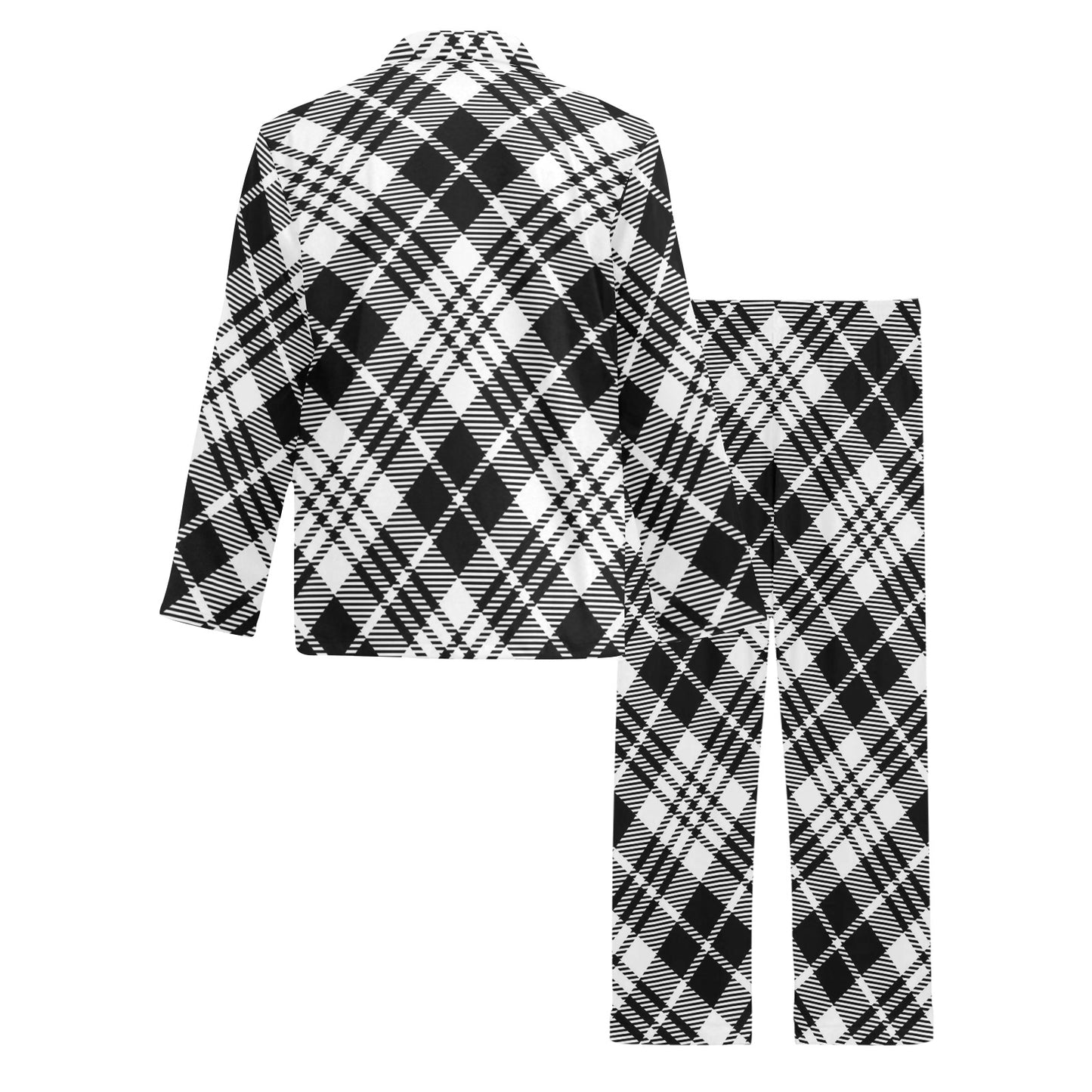 Plaid Black White Pattern Print Design A02 Men's Long Pajama Set