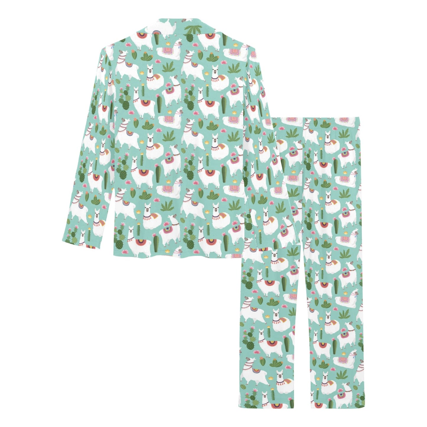 Llama with Cactus Themed Print Women's Long Pajama Set