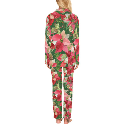 Poinsettia Pattern Print Design POT03 Women's Long Pajama Set
