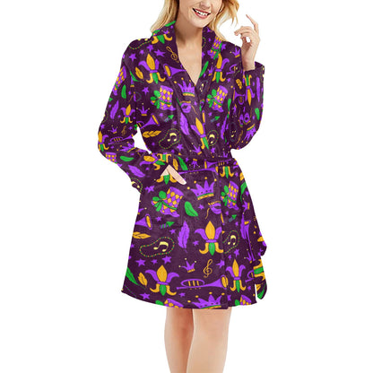 Mardi Gras Pattern Print Design 08 Women's Fleece Robe