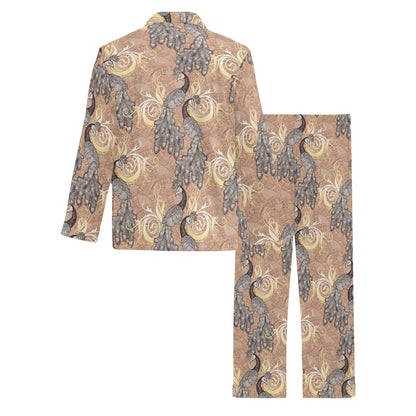 Peacock Pattern Print Design A05 Men's Long Pajama Set