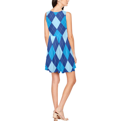 Argyle Blue Pattern Print Design 02 Sleeveless Dress