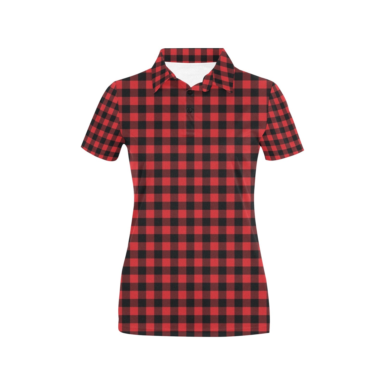 Red Black Buffalo Tartan Plaid Pattern Women's Polo Shirt