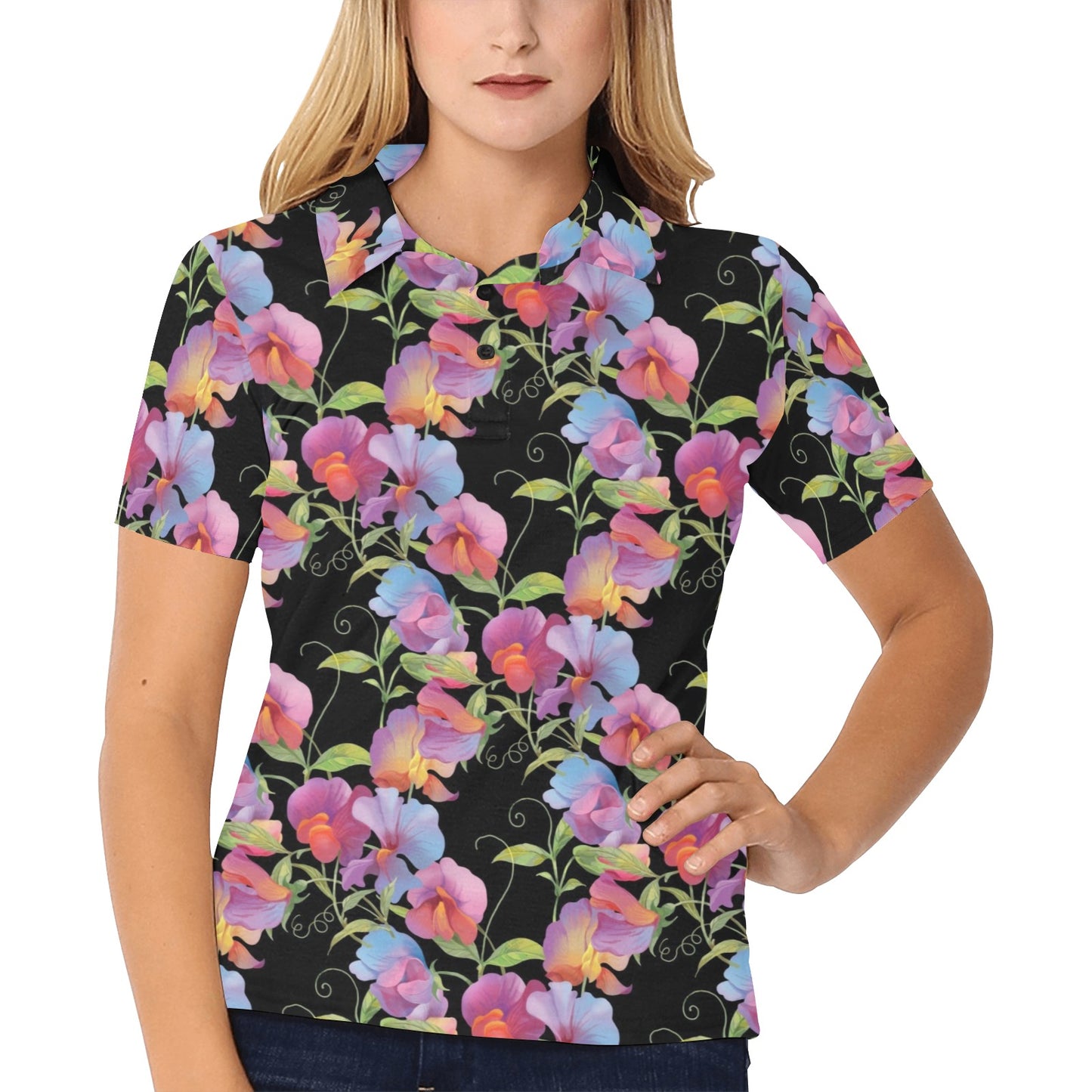 Peony Pattern Print Design PE012 Women's Polo Shirt