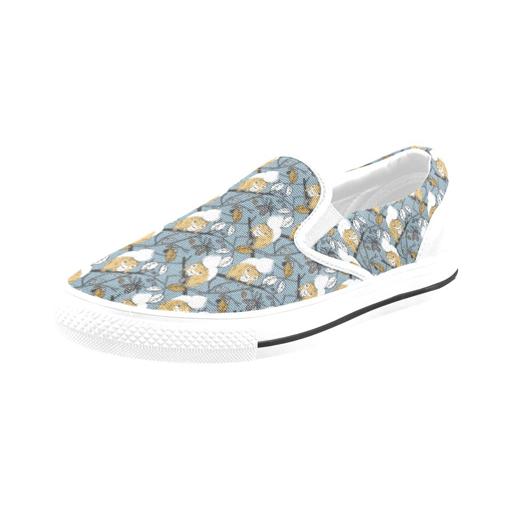 Squirrel Print Design LKS305 White Slip Ons Canvas Women's Shoes