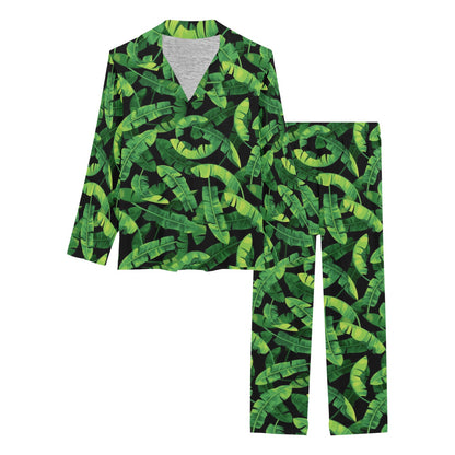 Banana Leaf Pattern Print Design 02 Women's Long Pajama Set