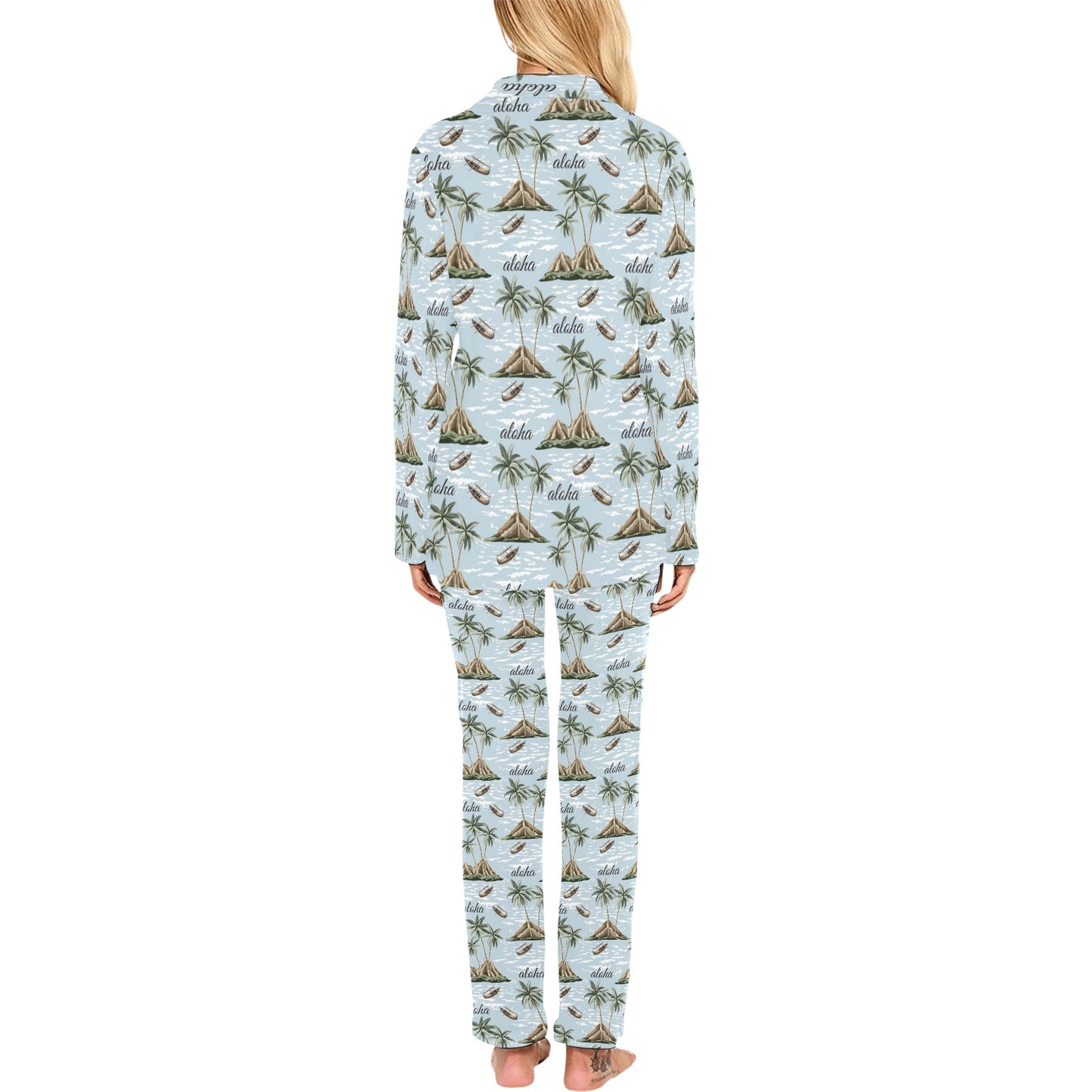 Aloha Hawaii island Design Themed Print Women's Long Pajama Set