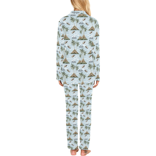 Aloha Hawaii island Design Themed Print Women's Long Pajama Set